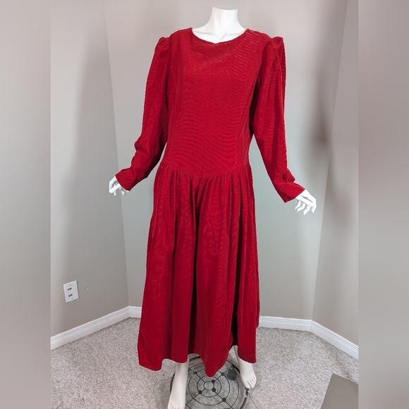 Laura Ashley Dresses & Skirts - Vintage Laura Ashley Red Corduroy Midi Dress | 80s 90s 12